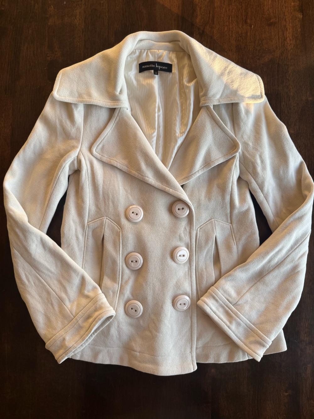 Nanette Lepore Women's Cream Double-Breasted cotton Peacoat Sz Small